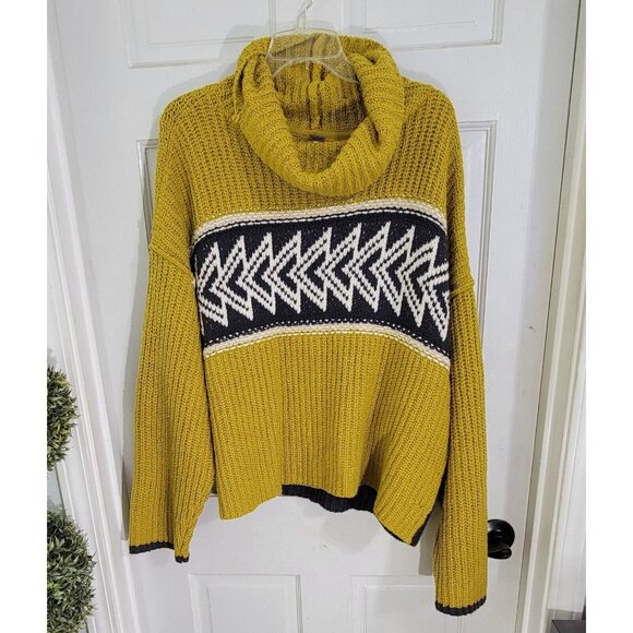 Free People Womens Yellow Pullover Cowl Neck Sweater Long Sleeve Size Large - Picture 5 of 12